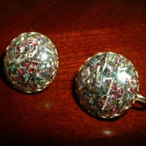 Vintage 1940s glitter confetti earrings
